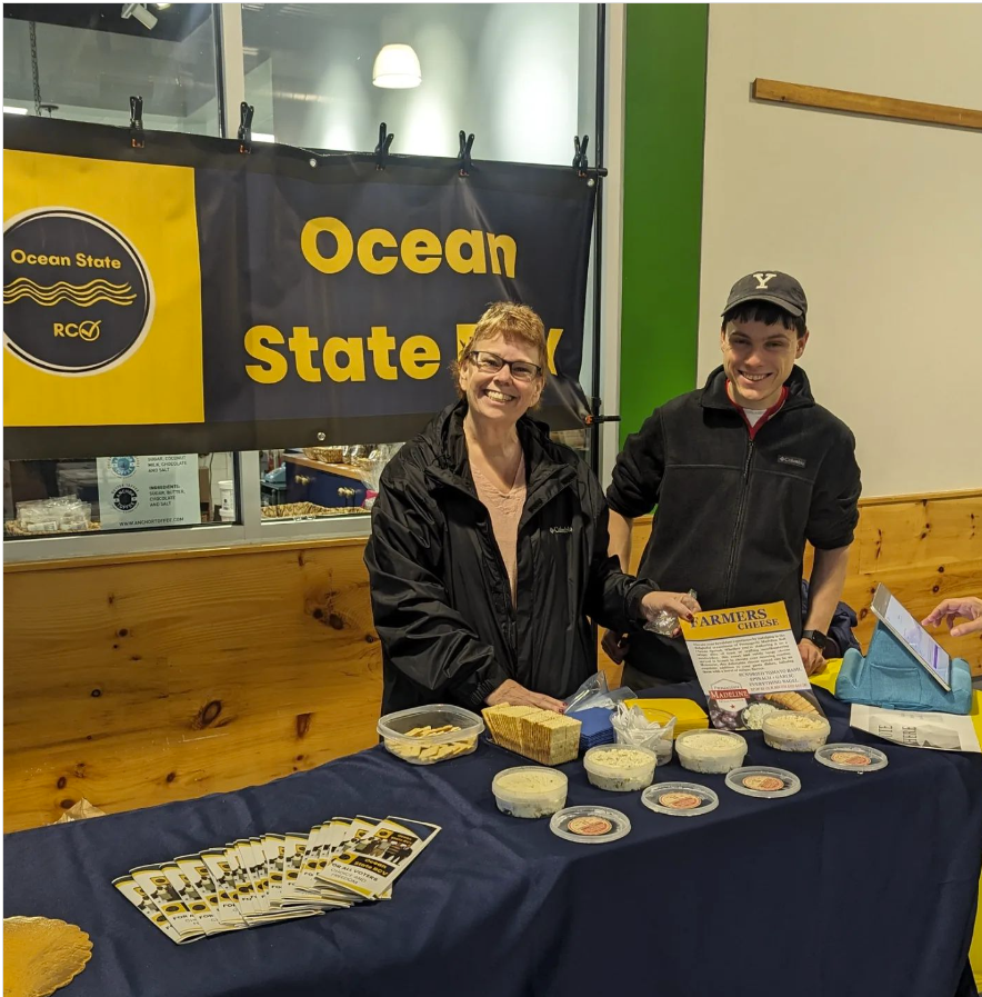 OceanStateRCV's tweet photo. We had so much fun showing #RhodeIslanders how #RCV works by using delicious cheeses from Fromagerie Madeline in Leominster, MA, today. Thanks to our volunteers Leah, Ron, Dante and Matt, for making the operation run and for everyone who braved the rain for Ranked Cheese Voting! https://t.co/W7YI9hTHwr