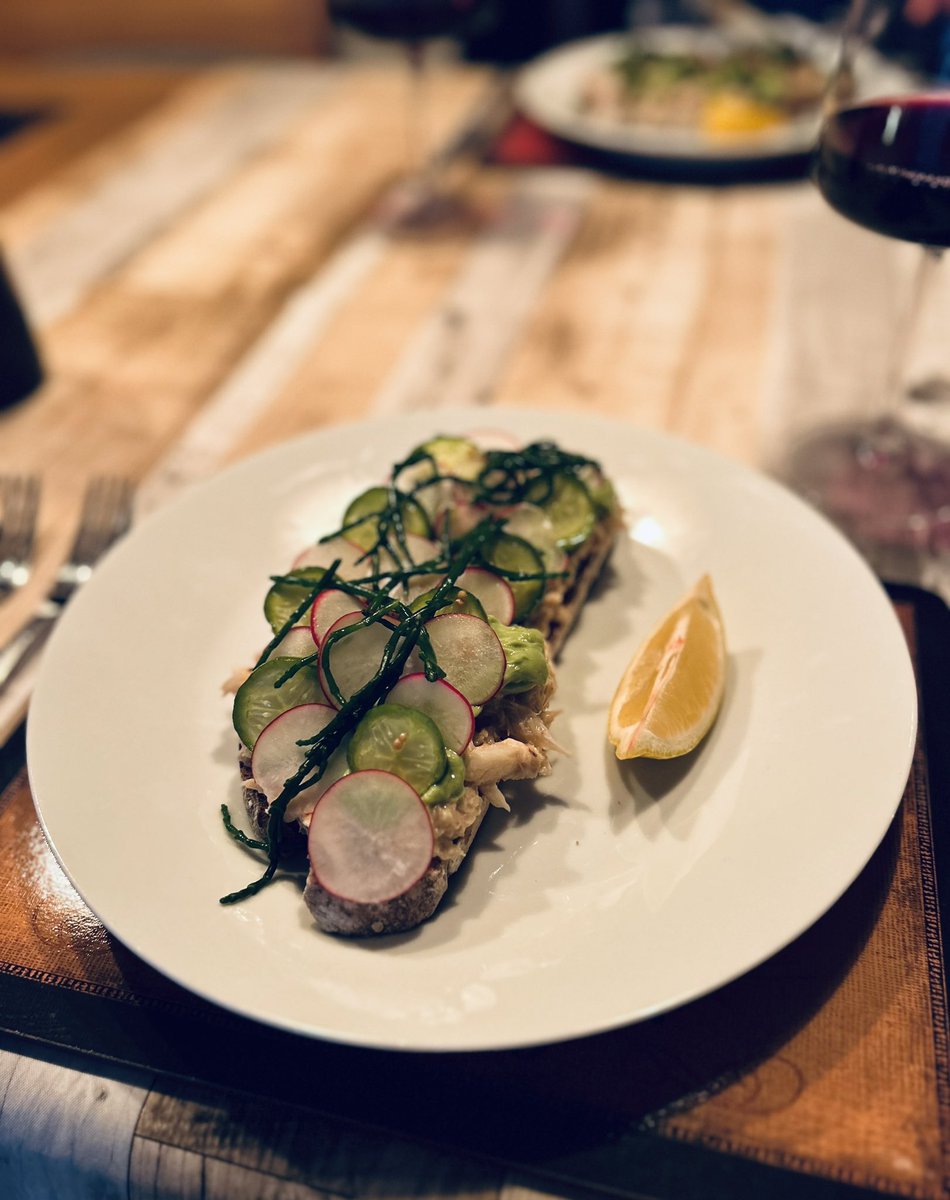 RobinMLindsay's tweet photo. Mrs L has tried out a couple of recipes from @ChefTomKerridge #pubkitchen - crab toasts followed by chilli butter cod. Absolutely incredible! 👩🏼‍🍳 @HandFMarlow https://t.co/Rz1oFPEY5r