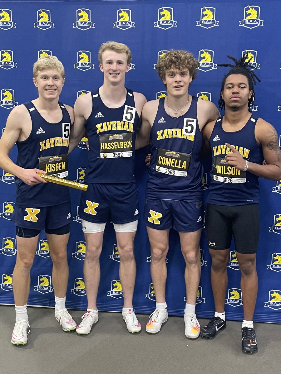 Xaverian’s 4 x 200 relay team broke the school record today with a time of 1:30.17 at the MSTCA Northeast Invitational at the Reggie Lewis Center. Mitchell Kisgen, Henry Hasselbeck, Charlie Comella, and Jordan Wilson. Congrats guys!
<a href="/BostonHeraldHS/">Danny Ventura</a> <a href="/GlobeSchools/">Boston Globe Schools</a>