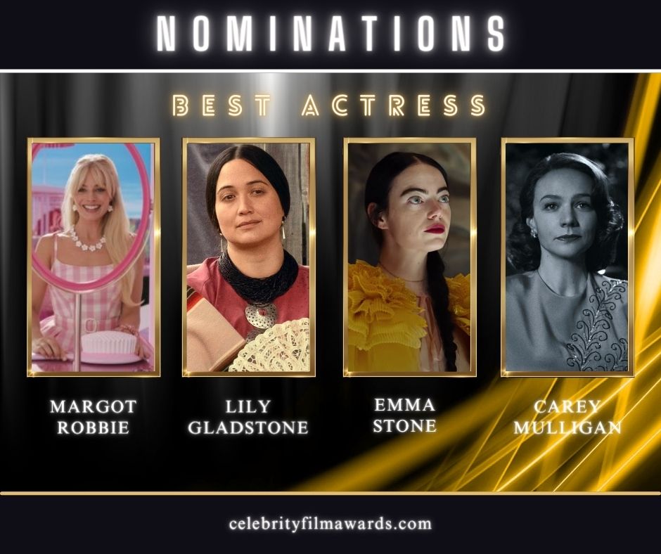 CFACelebrity's tweet photo. 2024 CFA Nominations for Best Actress
#MargotRobbie #lilygladstone #emmastone #careymulligan
https://t.co/YEv8Uq9hpF https://t.co/UzAiogF9EP