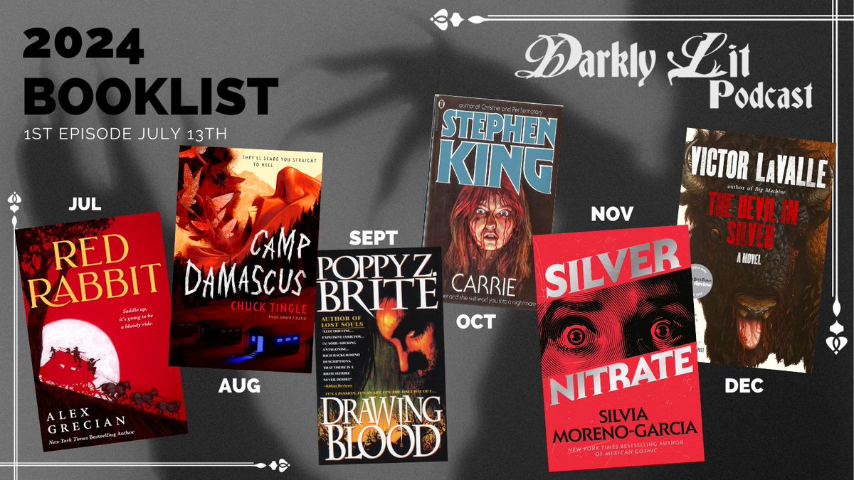 DarklyLitPod's tweet photo. Here is our booklist for the 2024 season of Darkly Lit! https://t.co/0h2vO4tu4w https://t.co/sp2k6nA4Ny