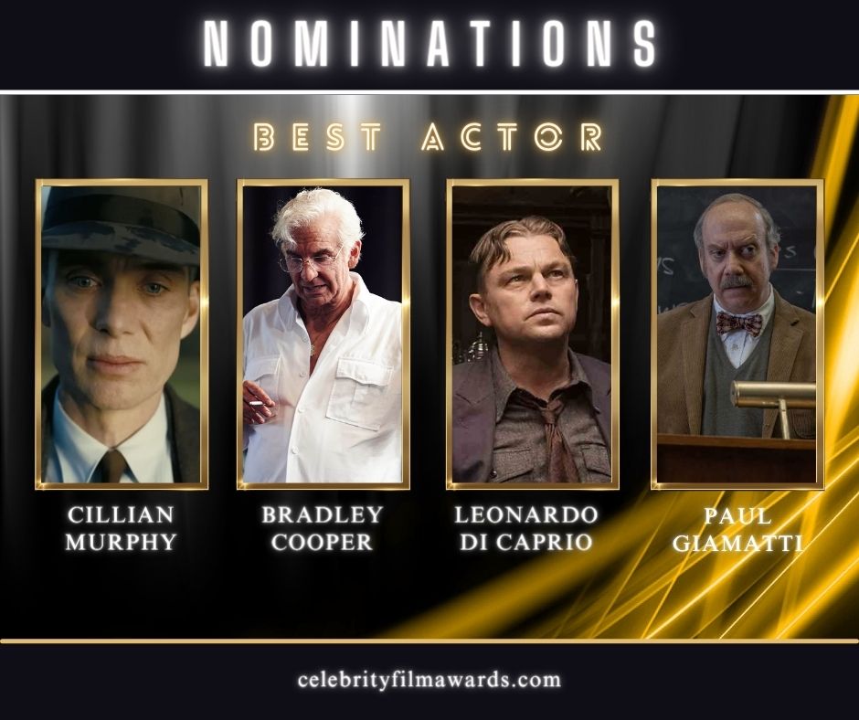 CFACelebrity's tweet photo. 2024 CFA Nominations for Best Actor
@CillianMurphyOG @2bradleycooper @LeoDiCaprio #paulgiamatti
https://t.co/YEv8Uq9hpF https://t.co/y8tgYE9bHs