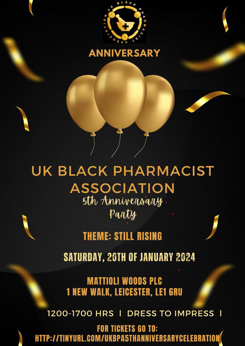 It's been 5 years of ground breaking, history making and forward movement for the UK Black Pharmacists Association. 

This is a special invitation to Black pharmacy professionals, students and allies to come and celebrate with us!
Get your FREE ticket👇🏾
linkedin.com/in/flora-c-msc…