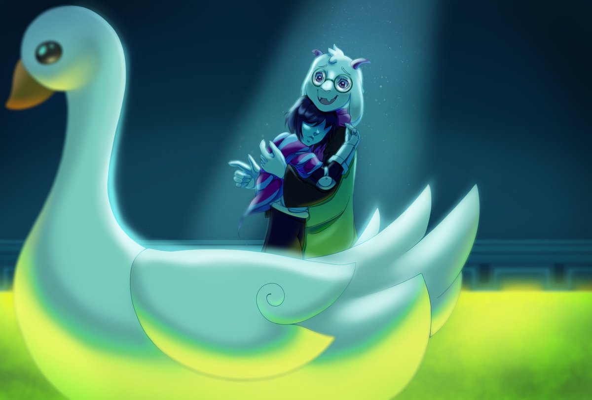 Nell_art08's tweet photo. i am really proud of the way it turned out, backgrounds are always a pain for me! [NOT A SHIP] #datduck #deltarune #kris #ralsei https://t.co/Ht3GSJ5cYR