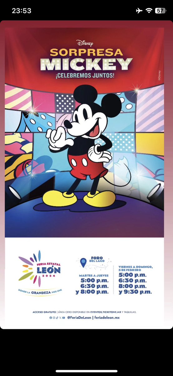 julio_graham's tweet photo. #SorpresaMickey ya estrenó en @FeriaDeLeon . Te esperamos de Martes a Domingos en el Foro del Lago para sorprender juntos a #MickeyMouse 

#Feriadeleon #feriadeleon2024 #ferialeon https://t.co/LZMpTJgT3z
