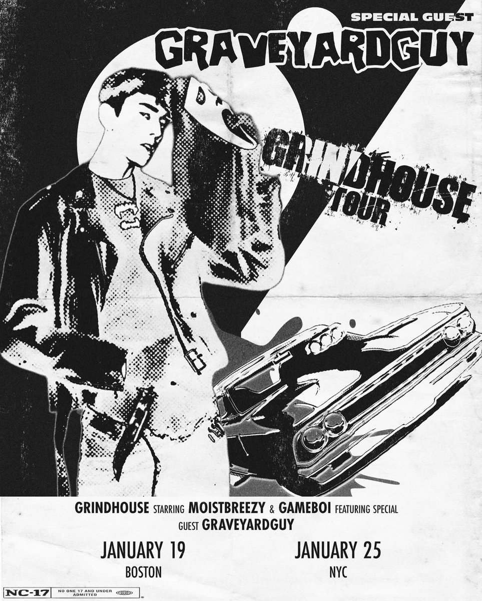 graveyardquy's tweet photo. i’m beyond THRILLED to be joining @omgameboi &amp; ​⁠@moistbreezy  in NYC &amp; BOSTON for THE GRINDHOUSE TOUR ☠︎︎ my 1st shows of 2024! performing the classics &amp; maybe even some new material, who knows! get your TIX now… you don’t want to miss this! 

🎟️: https://t.co/50NI0gg2us https://t.co/B3f8cnjAu2