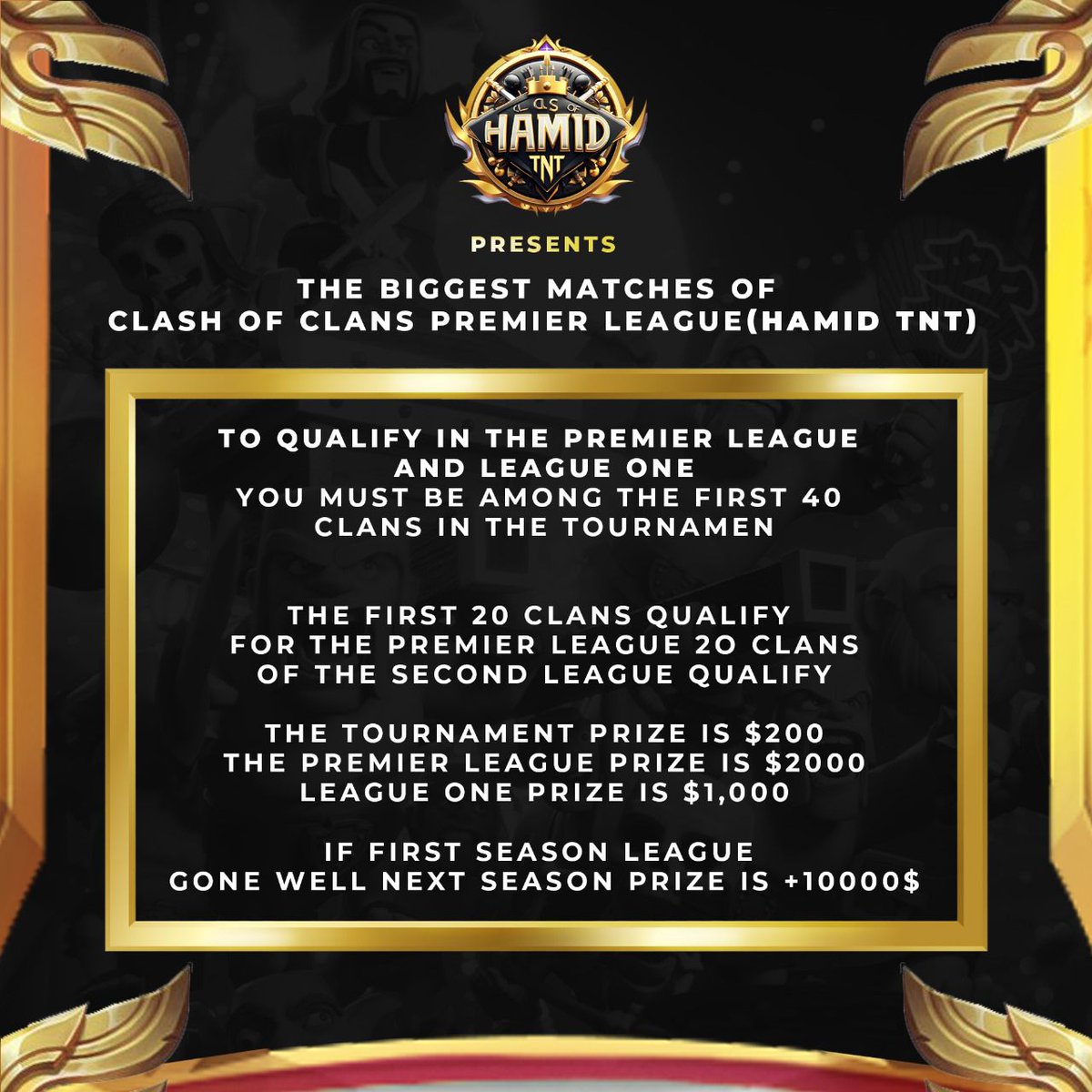 HAMIDTNT100's tweet photo. Hamid TNT's biggest tournament to qualify for Premier League and League One

Channel tel 🔽
@map_war_legends
@GoNbad_GiTii

Instagram 🔽
@coc_h_tnt https://t.co/8aBiV5hQq5