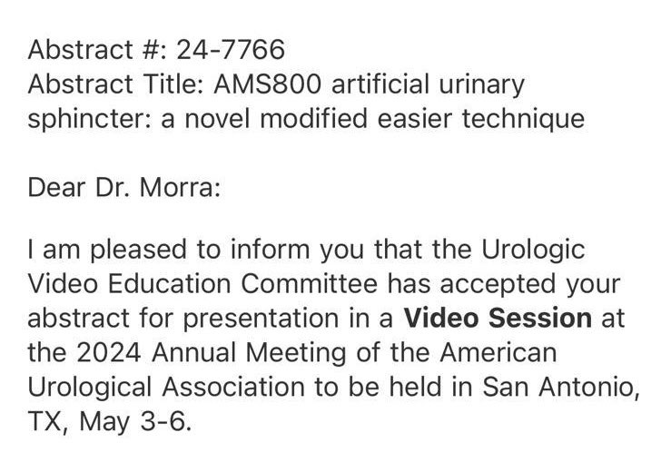 Luciano Ola (@luciano_ola_md) on Twitter photo We are happy to share that our paper about our modified minimally invasive technique for AMS800 implantation has been accepted at the <a href="/AmerUrological/">Amer. Urol. Assn.</a> annual meeting.
<a href="/IvanoMorra/">Ivano Morra</a>
<a href="/dalmetto/">Ettore Dalmasso</a>
<a href="/OspedaleCuneo/">OSP. S. CROCE CUNEO</a> We are happy to share that our paper about our modified minimally invasive technique for AMS800 implantation has been accepted at the <a href="/AmerUrological/">Amer. Urol. Assn.</a> annual meeting.
<a href="/IvanoMorra/">Ivano Morra</a>
<a href="/dalmetto/">Ettore Dalmasso</a>
<a href="/OspedaleCuneo/">OSP. S. CROCE CUNEO</a>