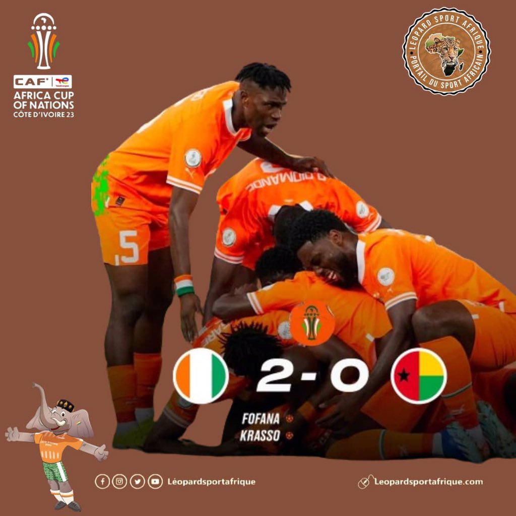 leopard_LSA's tweet photo. #CAN2023: La Côte d'Ivoire empoche ses trois premiers trois points en battant la Guinée Bissau sur la note de 2-0 en match d’ouverture.

Seko Fofana 4’ et Jean-Phillipe Krasso 58’ sont les seuls buteurs de la rencontre. 

Vos impressions ?

#leopardsportafrique #LSAmag #AFCON2023 https://t.co/cfpx6rET1v