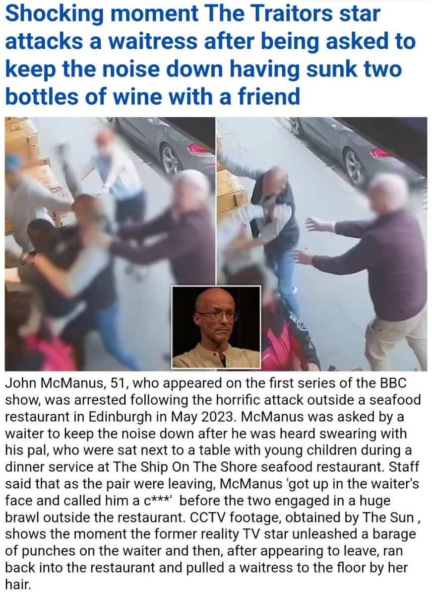 superTV247's tweet photo. John from #TheTraitors UK S1 has been seen in some *shocking* footage fighting with several restaurant staff in Edinburgh - the other contestants from last year have said they are ALL still friends… but not with John 😶 https://t.co/SYz1lLs15q