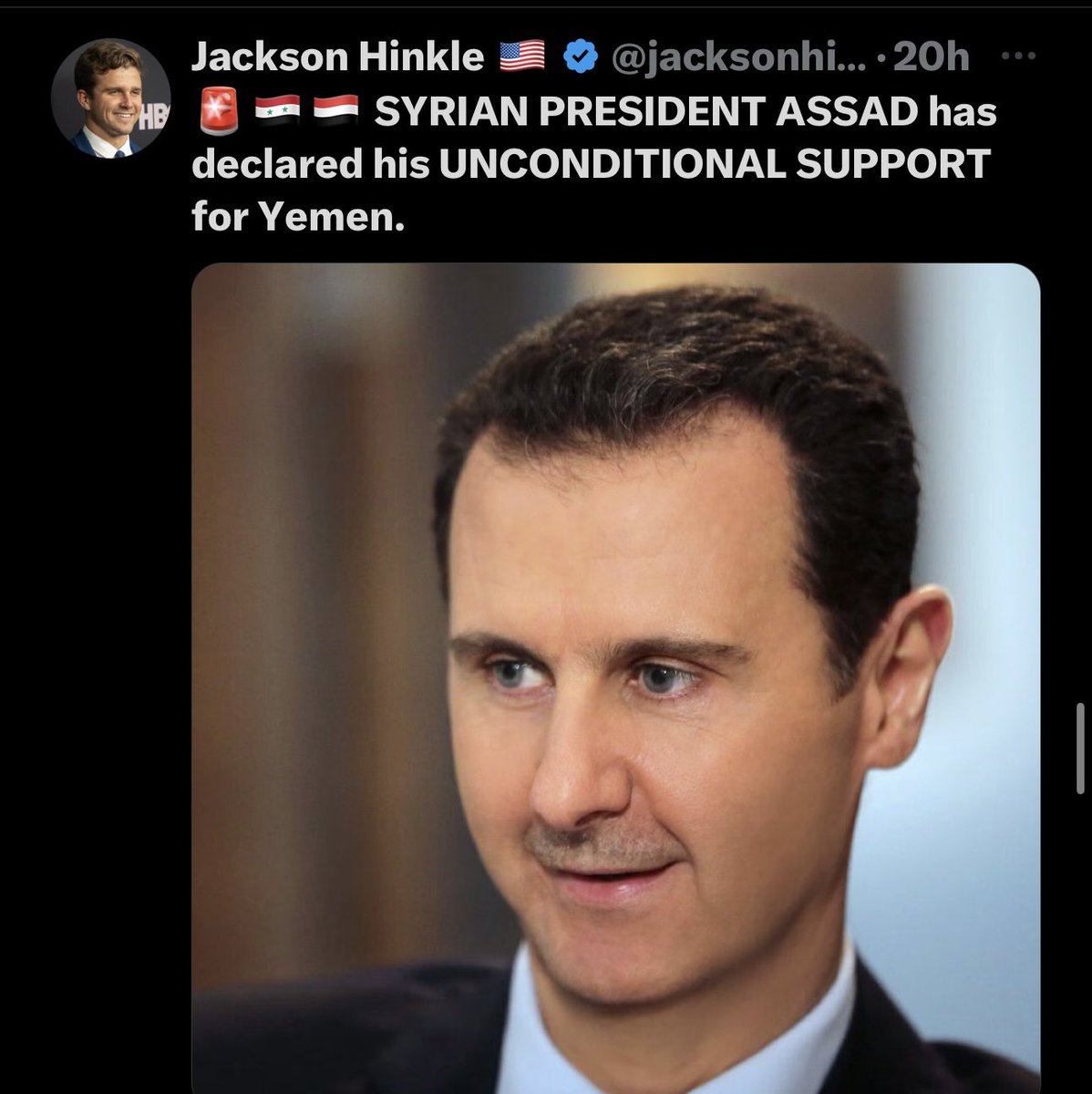 nedalalamari's tweet photo. Firstly, he's not a president; he's a war criminal leading an armed gang occupying Syria.
Secondly, it's quite natural for him to support the Houthi terrorists. Criminals are terrorists, and terrorist supports terrorism. https://t.co/VesqfIax4Y