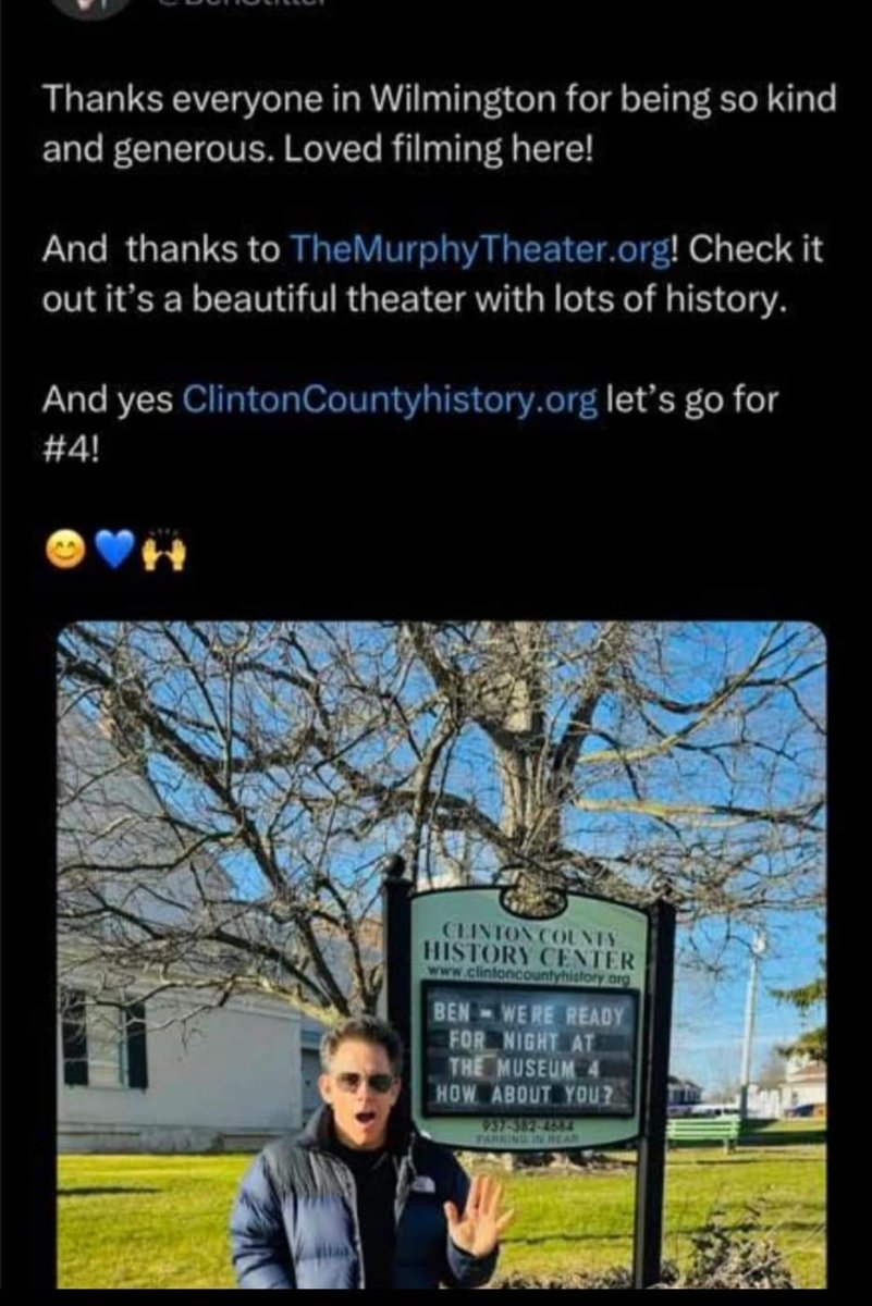 Ben Stiller thanks the community he's filming Nutcrackers in!