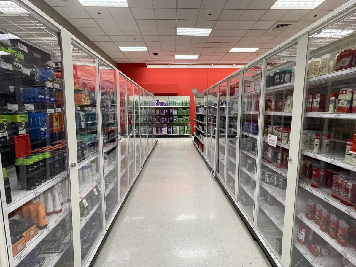 MatthewBowdish's tweet photo. The deodorant and shaving supplies aisle at the Pasadena, California Target. Wild. #underlockandkey https://t.co/hH3jmLwi64