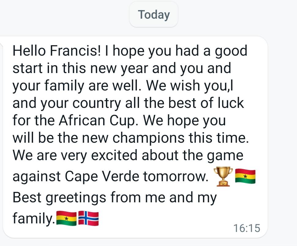 frimpfrank's tweet photo. Dear 🇬🇭 @GhanaBlackstars, 

You have a message and wishes from my friend and his family. Thank you 
#AFCON23 🤩💪⚽ https://t.co/mhZvGs0qnK