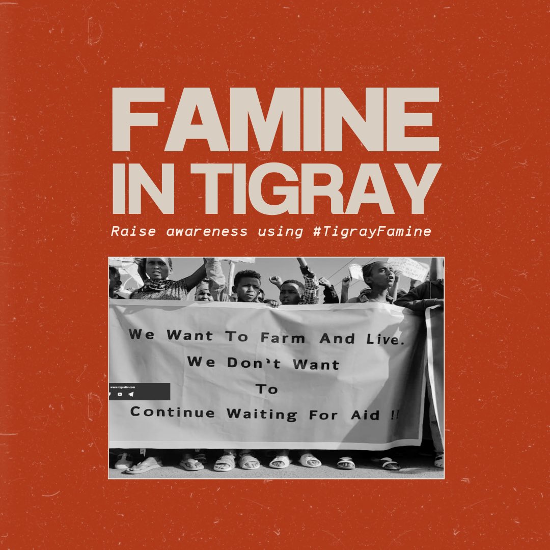 Today, we lift up the call of #Tigray|ans who demanded through protest: “We Want To Farm And Live. We Don’t Want To Continue Waiting For Aid.” 

As IDPs, dependent on aid &amp; their host communities, they face the #TigrayFamine after being forcibly displaced during #TigrayGenocide.