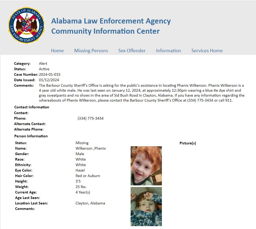 tc_lost's tweet photo. MISSING PLEASE SHARE: 4-year-old Phenix Wilkerson is still missing. He was last seen Jan 12 around 12:30 PM.
#whereisphenixwilkerson #missing #missingchildwithautism #missinginalabama #helpfindphenixwilkerson https://t.co/xIYeoqI58a