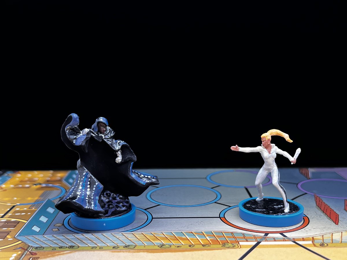 AgentSlickyfats's tweet image. Cloak and Dagger from Unmatched: Teen Spirit, by Restoration Games, all painted and ready for victory!

#unmatched #restorationgames #marvel