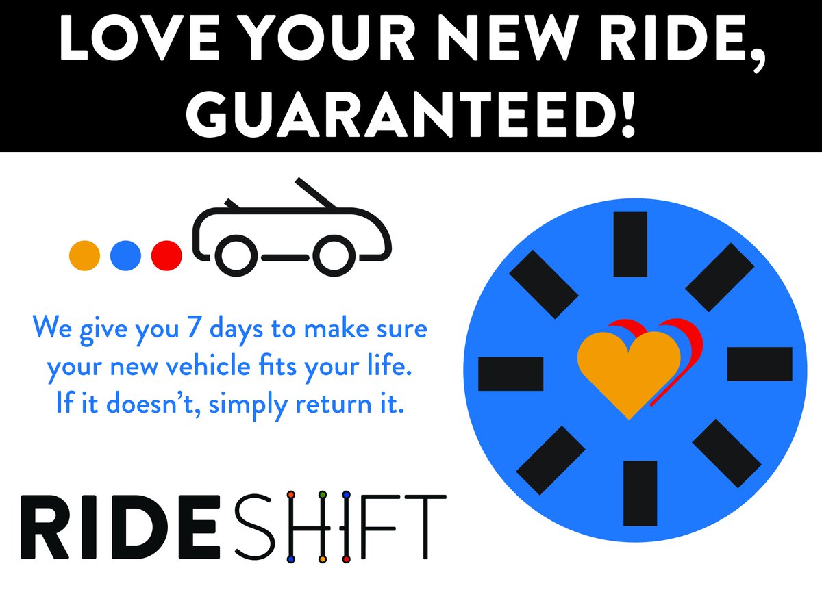 Rideshift's tweet image. We want you to love your new ride - guaranteed!🚗  All vehicles purchased from RideShift come with a 7 day 500 mile return policy to ensure you find that perfect fit!

Shop online with real people, and real support: bit.ly/40XiiFI

#RideShift #OnlineCarBuying