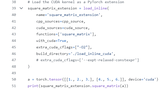 On the subject of codegen I also wanna plug from torch.utils.cpp_extension import load_inline pass it a cuda kernel as a string and it'll generate the right build scripts for you