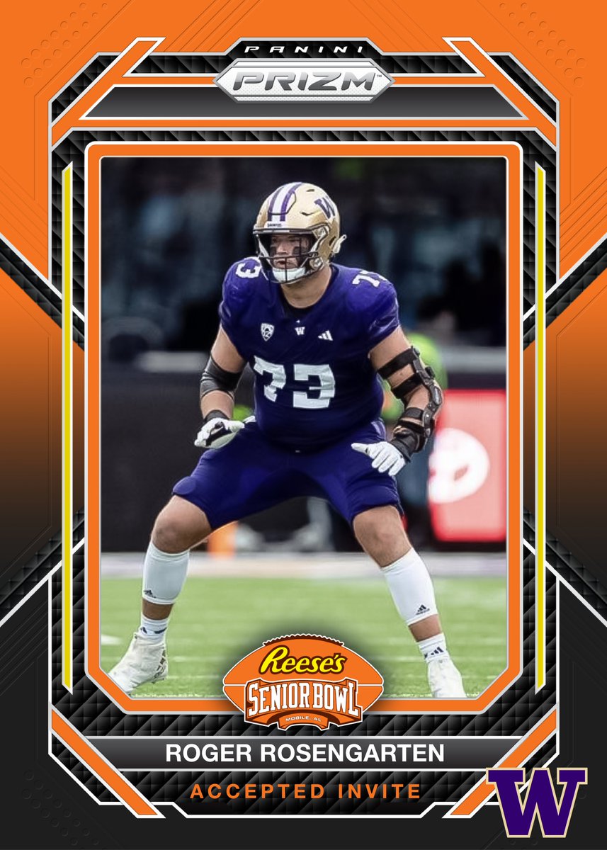 Reese's Senior Bowl (@seniorbowl) on Twitter photo OFFICIAL! OL Roger Rosengarten @roger_73r from <a href="/UW_Football/">Washington Football</a> has accepted his invitation to the 2024 Reese's Senior Bowl! #PurpleReign #TheDraftStartsInMOBILE™️
@JimNagy_SB <a href="/PaniniAmerica/">Panini America</a> #RatedRookie OFFICIAL! OL Roger Rosengarten @roger_73r from <a href="/UW_Football/">Washington Football</a> has accepted his invitation to the 2024 Reese's Senior Bowl! #PurpleReign #TheDraftStartsInMOBILE™️
@JimNagy_SB <a href="/PaniniAmerica/">Panini America</a> #RatedRookie