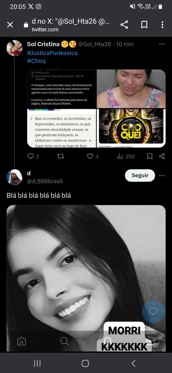Sol_A_Gata's tweet photo. Olha só o nível dessa gente que apoia a #ChoqueiMatouJessica 😤 Malditos 😤😤😤 https://t.co/M6JylOZyOI