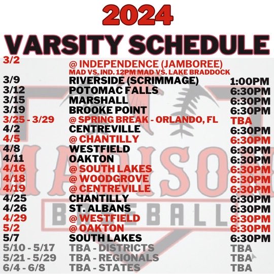 coachpudge8's tweet photo. February 19h will be here before we know it….The 2024 Madison Warhawk Varsity Baseball Schedule!!
#FIREMEUP 
#HUNT7
#WTLG https://t.co/eJ85XlRSCf