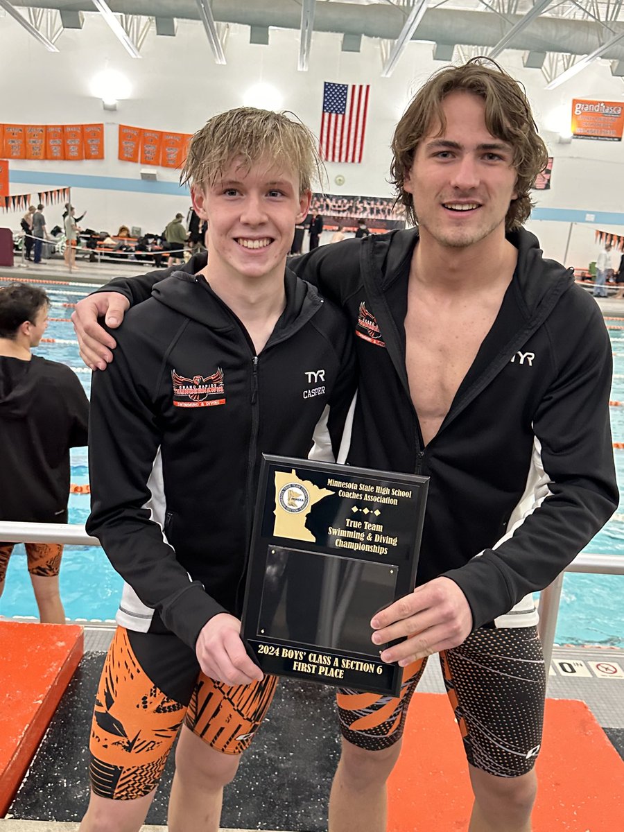 GRactivities's tweet photo. Thunderhawk Boys Swim and Dive wins the True Team Sections today. They move on to state next weekend. The team has great depth and a lot of determination. Good luck at True Team State! https://t.co/rZXbVPZvGU