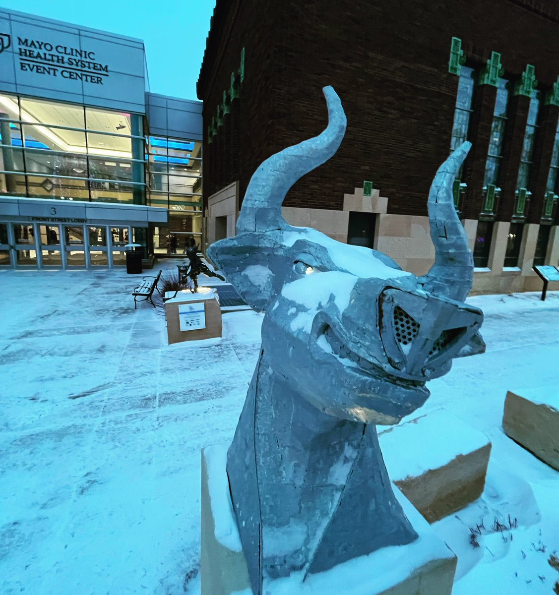TJradio's tweet photo. Come on in, let your snotcicles thaw, sit by the ice to warm up, and bring your 🧹’s for the sweep! #MSUvsFSU #HornsUp #MavFam #Mankato https://t.co/PTk4PFc2H4