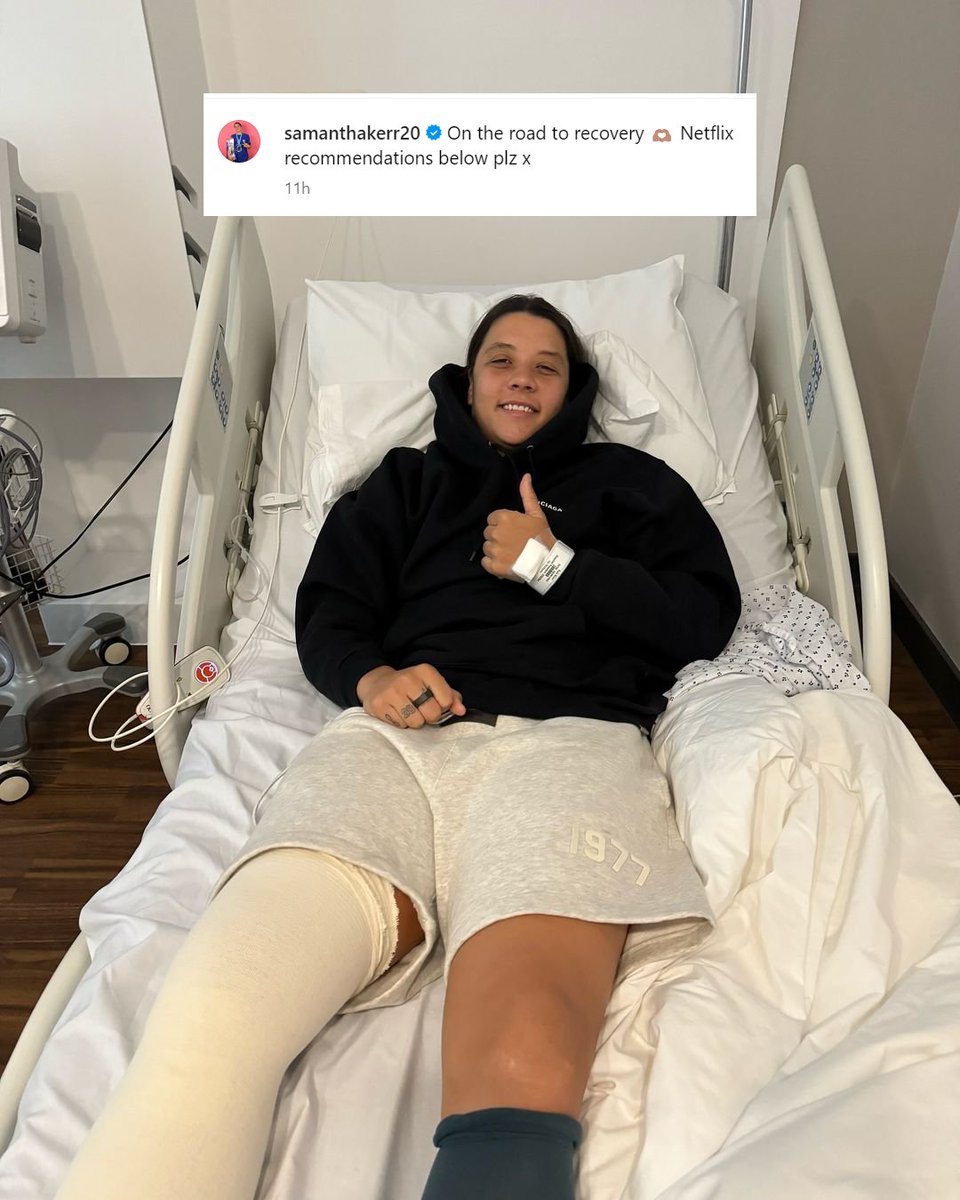keepupau's tweet image. Matildas superstar Sam Kerr has undergone surgery on her ACL - and is &apos;on the road to recovery&apos; 👍

📸Samanthakerr20/Instagram