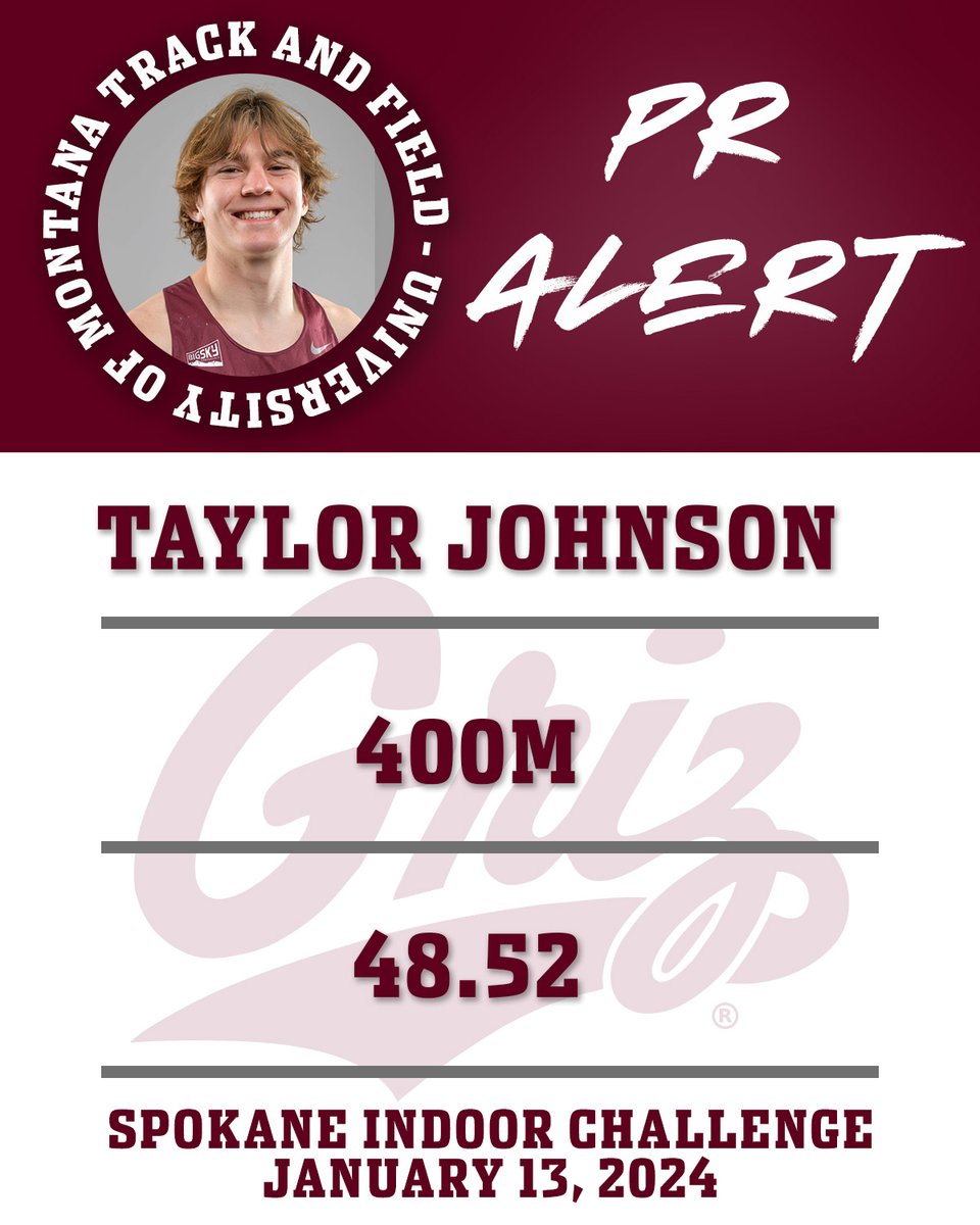 MontanaGrizTFXC's tweet photo. He had a great freshman season, and gets off to a hot start as a sophomore! Taylor Johnson with a fourth place finish in the 400m!

#GrizTF | #GoGriz https://t.co/9fR80UW1Xs