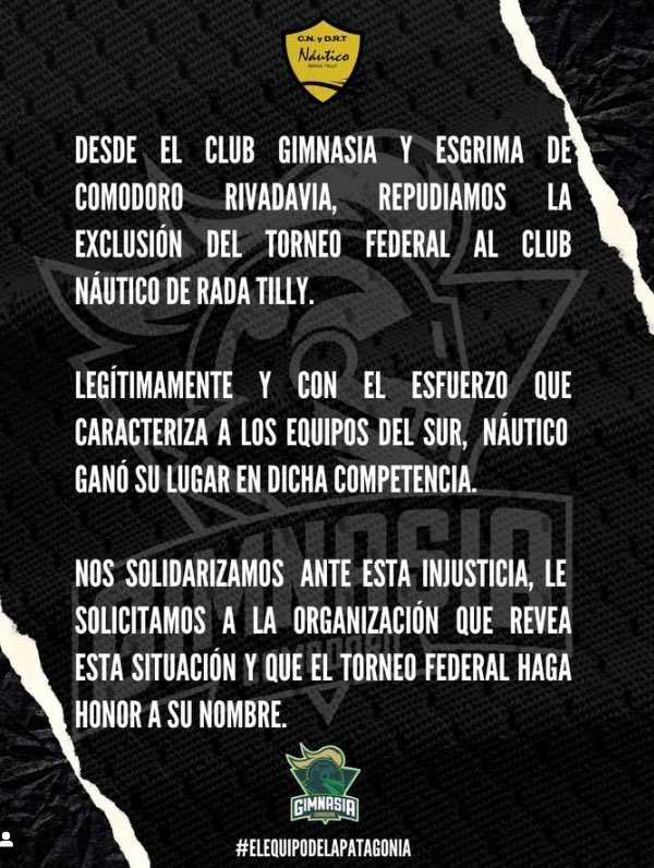 Bien por <a href="/GyECR/">Gimnasia Comodoro</a> y bien por el básquet 🏀
#TodosSomosRadaTilly 👏🏻