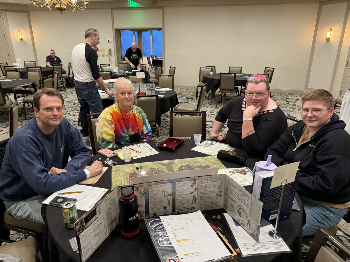 1MillionWords's tweet photo. Just finished my fourth and final session at @midwintergaming. I loved each group for different reasons and am thrilled everyone was all in for THE CURSE OF ER’MAH’GERD! #TTRPGs #dnd #ruleofcool https://t.co/wgaRPvG3lw