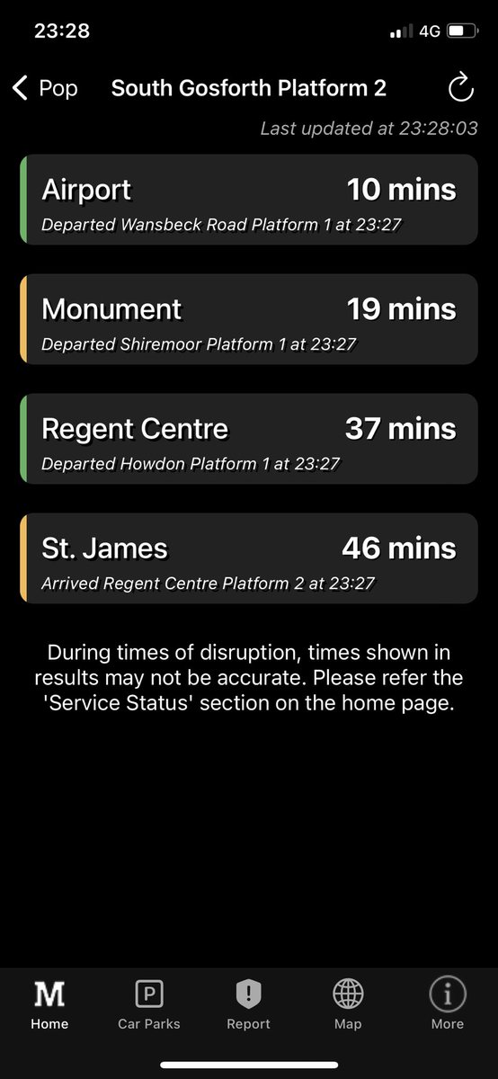 Had to get an Uber to the airport on Tuesday morning after the metro was a no-show. Landed back in the UK, dashed out of the airport, tried to change to a St James metro and… now I’m in an Uber again. At least @My_Metro is consistent (= consistently delayed) 🙄