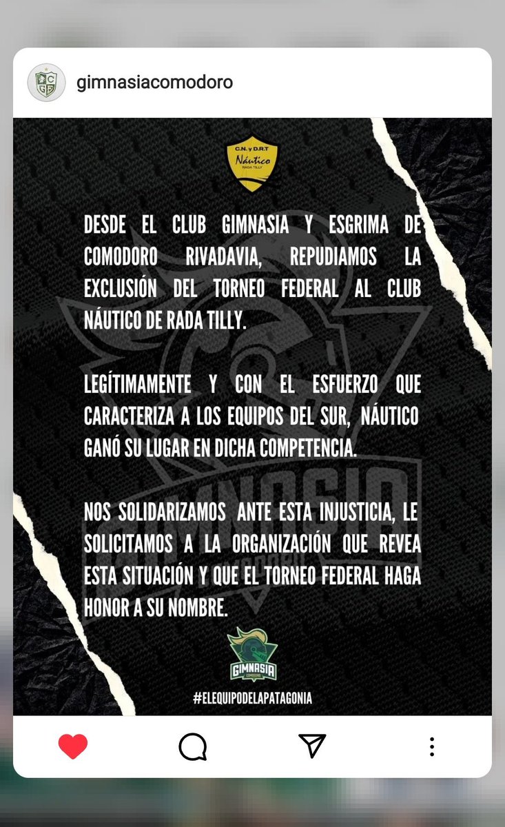 Desde <a href="/GyECR/">Gimnasia Comodoro</a> , <a href="/nautico_rt/">Nautico Rada Tilly</a> y todo el basquet argentino!! 🏀🇦🇷
