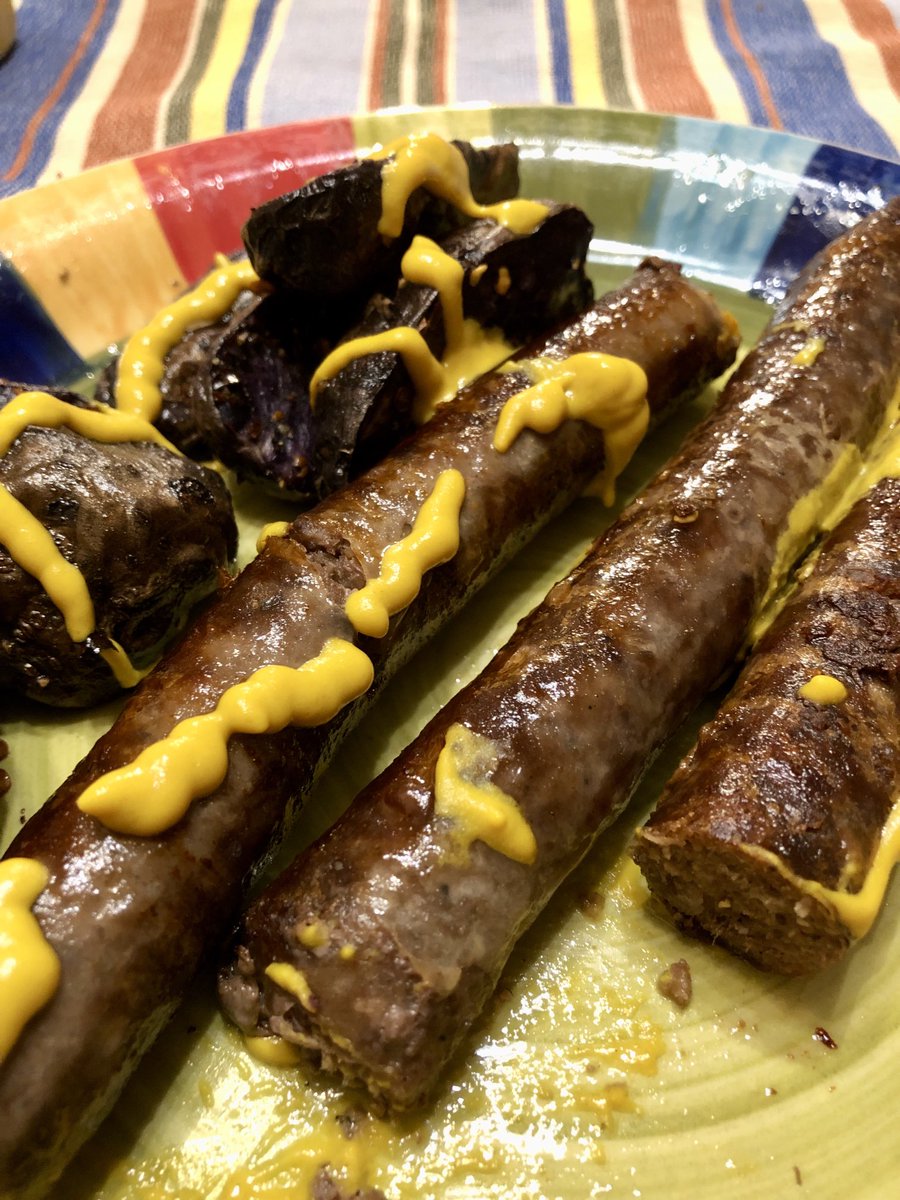 Moose sausage and Peruvian Blues. I grew the spuds and my buddy Robert made the sausages. They are fantastic