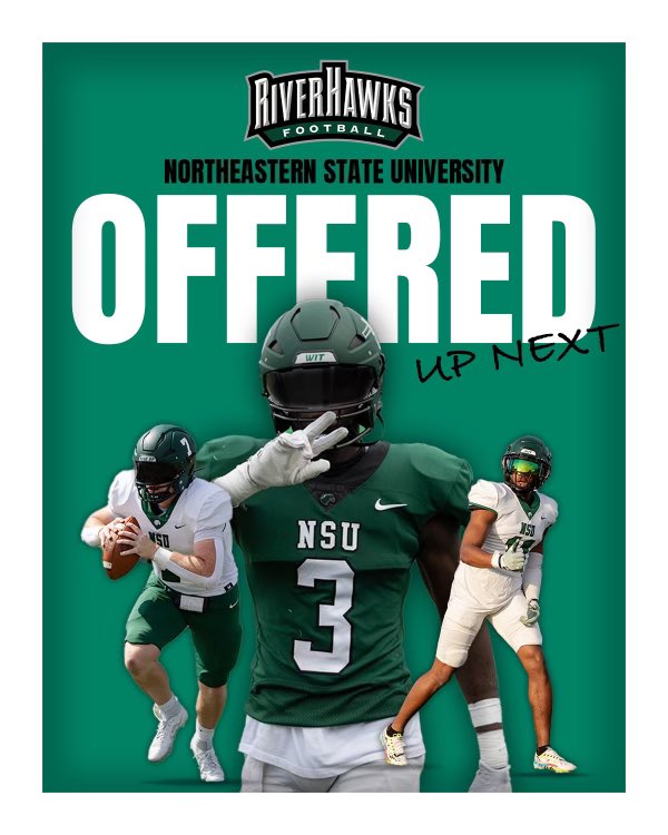 After a great conversation with <a href="/CoachChev6/">Darrin Chiaverini</a> I’m blessed to receive an offer from Northeastern State University 
<a href="/coach_fred/">Kirk Fridrich</a> <a href="/CoachTRide13/">Tristan Ridenour</a> <a href="/scuknowit/">Spencer Carroll</a> <a href="/CoachDubMaddox/">Dub Maddox</a> <a href="/CoachReed_/">Keenan Reed</a> <a href="/recruit_unionfb/">recruit UNION FB</a>