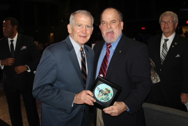 Pictured on January 12th is AMMV President Capt. Dru DiMattia (right) presenting a Battlin' Pete patch to Lt. Col. Oliver North at the Cape Coral Community Foundation Humanitarian Awards Banquet. #RunningTheGaunlet #WarStories #OliverNorth