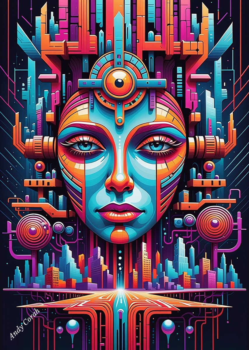 andy_corah's tweet photo. 🏙️✨ A concept piece from my archive—a city connecting to an all-powerful network, the 'Cloud' (Azure). Surreal face &amp; circuitry, this #digital masterpiece fuses symmetry with clean #circuit lines, crafting a mesmerizing urban dreamscape.#AIArt #ConceptPiece #UrbanDreamscape #art https://t.co/FQPS9bc8vI