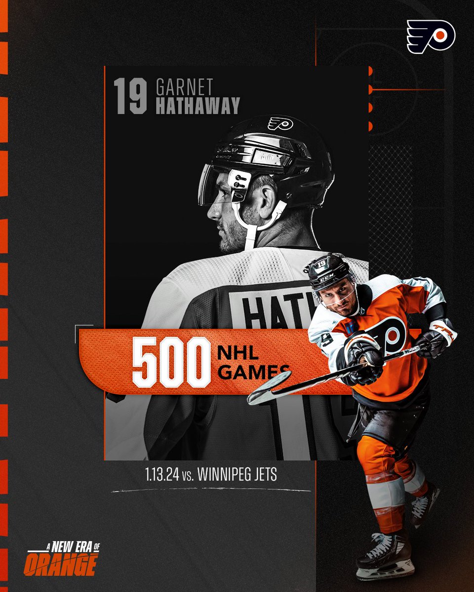 NHLFlyers's tweet photo. Congrats on 500 games, @GarnetHathaway! 

#PHIvsWPG | #LetsGoFlyers https://t.co/3PYC6U6jaA