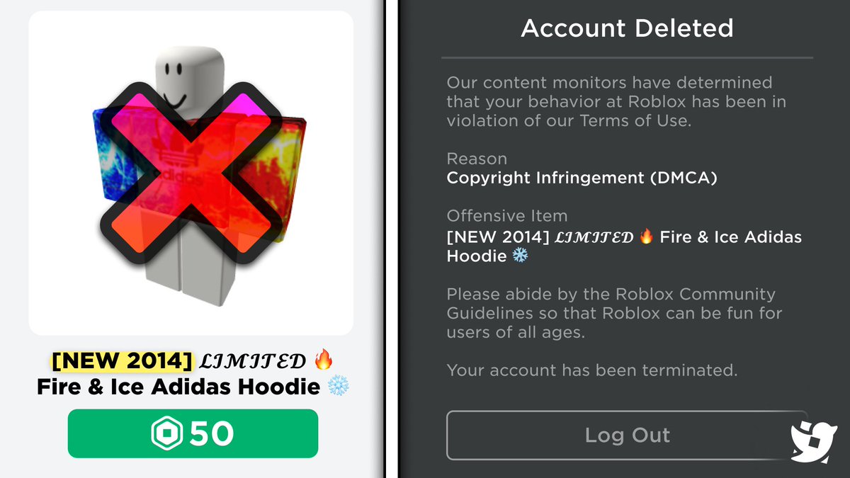 Some Roblox creators have recently gotten terminated for IP infringing content they legally do not own from years ago, such as clothing containing brand logos. Strangely, many of the affected creators have previously contacted Roblox to remove these assets, yet they remained up.