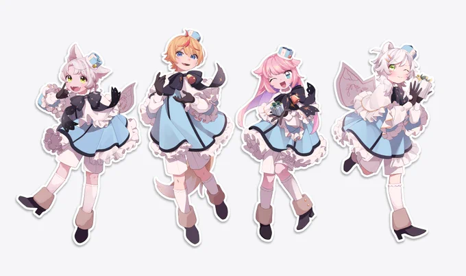 お友達と歌みた作る遊びをした時のイラスト!お衣装やポーズは原作のオマージュです 