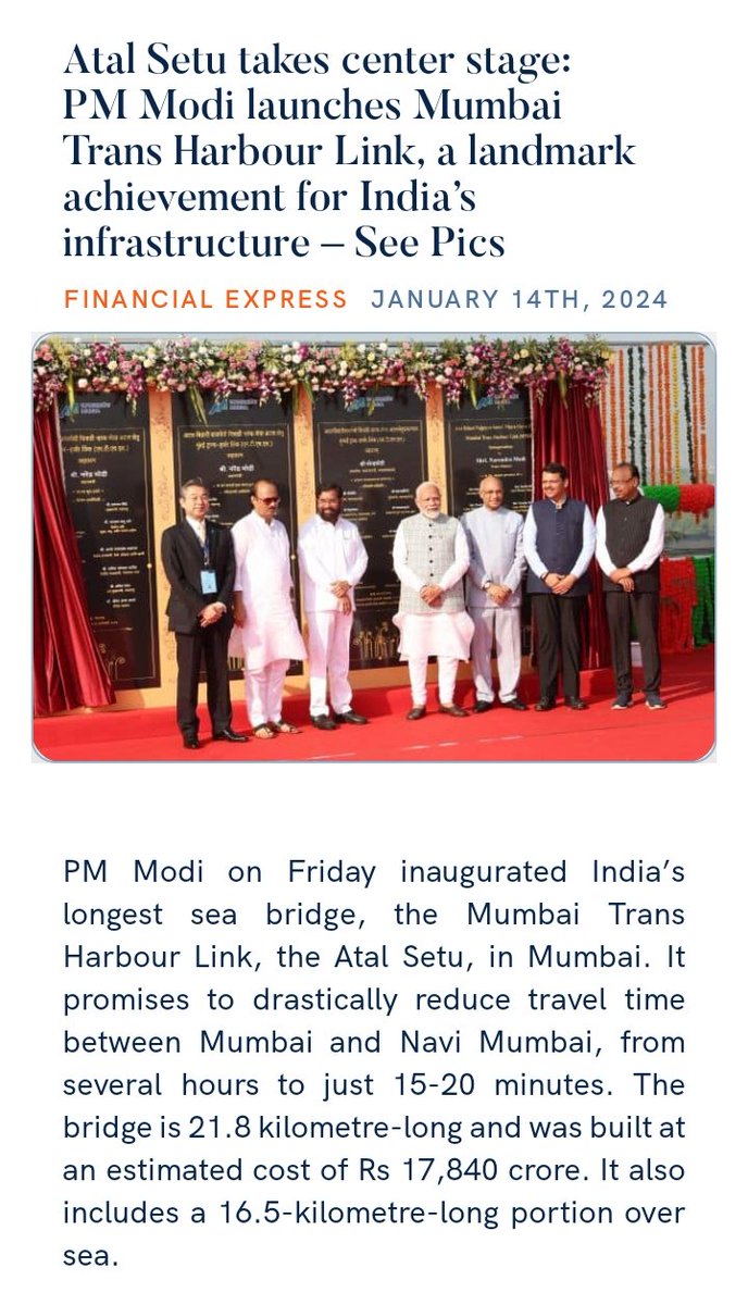 RamnivasMp's tweet photo. Atal Setu takes center stage: PM Modi launches Mumbai Trans Harbour Link, a landmark achievement for India’s infrastructure – See Pics
https://t.co/iLQPBpGP1H via NaMo App https://t.co/NN4HMrAbo5