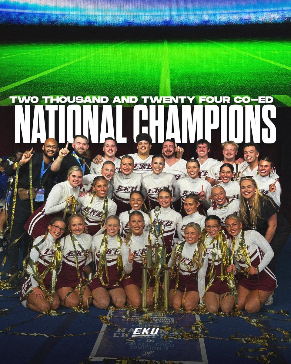 EKUSports's tweet photo. Congratulations to Coed Cheer on their UCA National Championship!!! This is their third championship in the last four years! 

#GoBigE #ECBR https://t.co/jXYTJb4Hyh