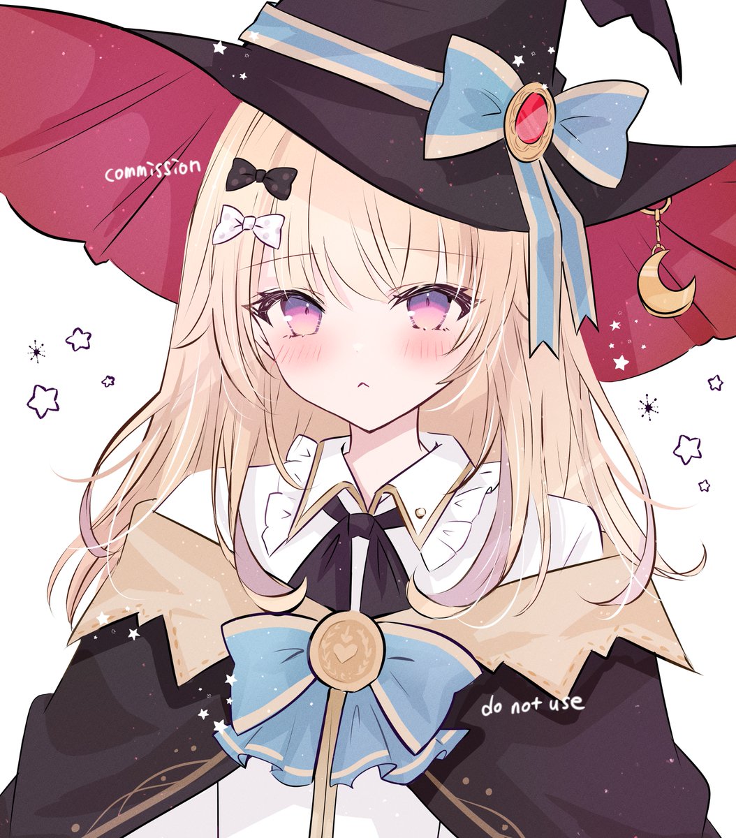 1girl hat solo witch hat bow blonde hair long hair  illustration images