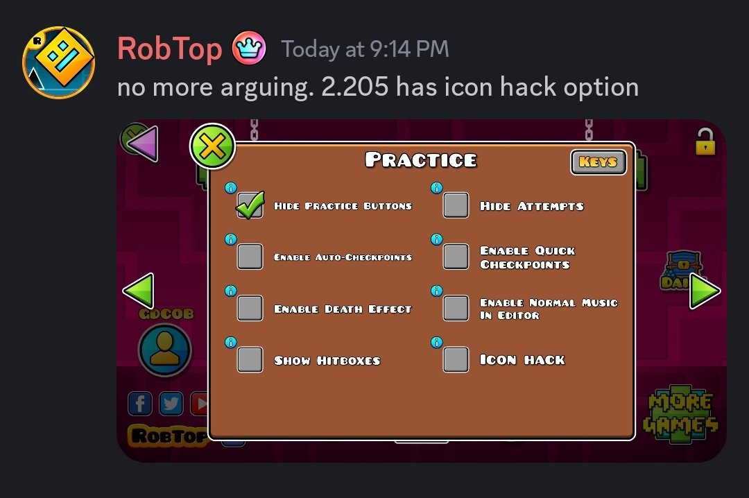 RobTop confirms icon hack option coming in 2.205.
