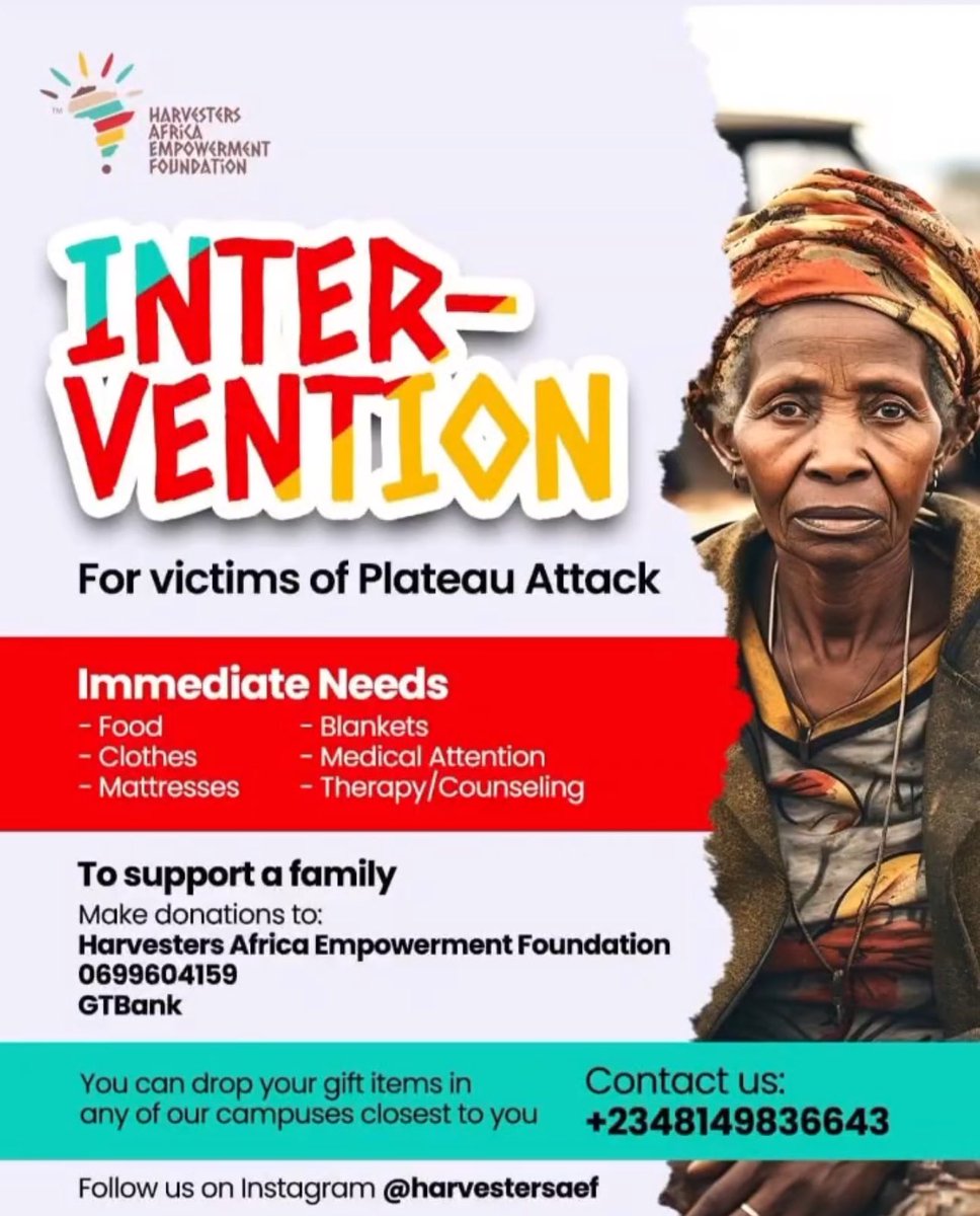 Would you Please help #plateau today !Remember to bring along to church @HarvestersNG , used clothes ,shoes , blankets for victim of #plateau or any item displaced persons would need . Rwt