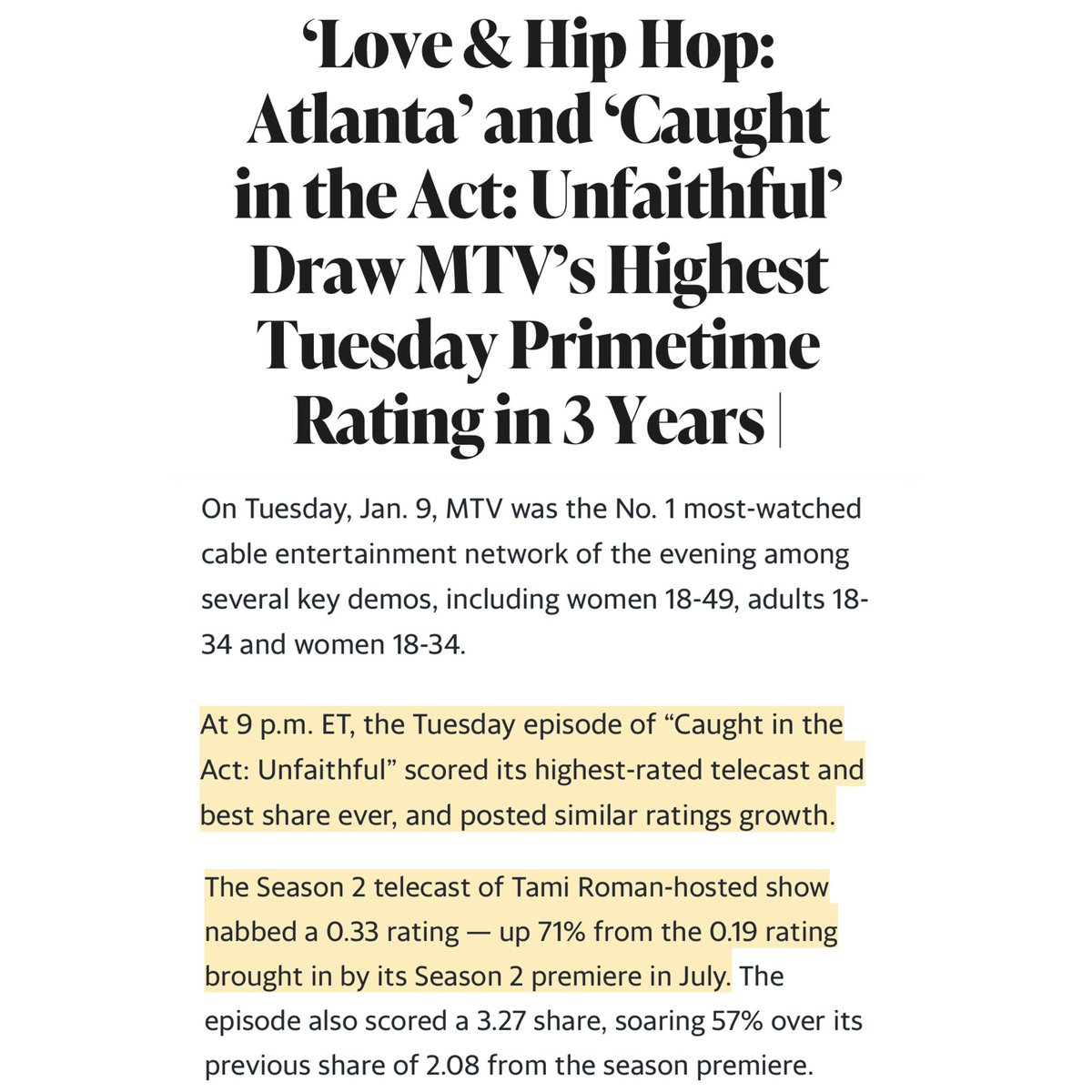 Thanking God EVERYDAY! I appreciate each &amp; every person who supports the projects I am blessed to be apart of 💛 Caught in the Act #MTVUnfaithful EVERY TUESDAY at 9pm on #MTV .33 up  71% 🙏🏽 AMEN!!! #GodIsGood