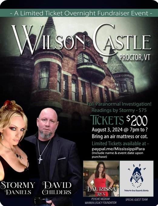 Join me and David Childers for a paranormal investigation and fundraiser at Wilson Castle, one of the<a href="/tag/paranormal"class="tags"><span>#paranormal</span></a><a href="/tag/stormydaniels"class="tags"><span>#stormydaniels</span></a><a href="/tag/ghosthunting"class="tags"><span>#ghosthunting</span></a><a href="/tag/wil"class="tags"><span>#wil</span></a>