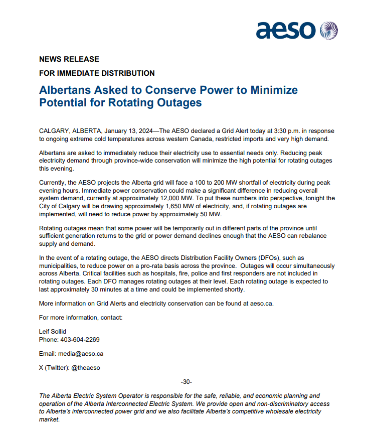 Update from AESO. Power conservation tips in below 🧵or on our Facebook page.

#yql