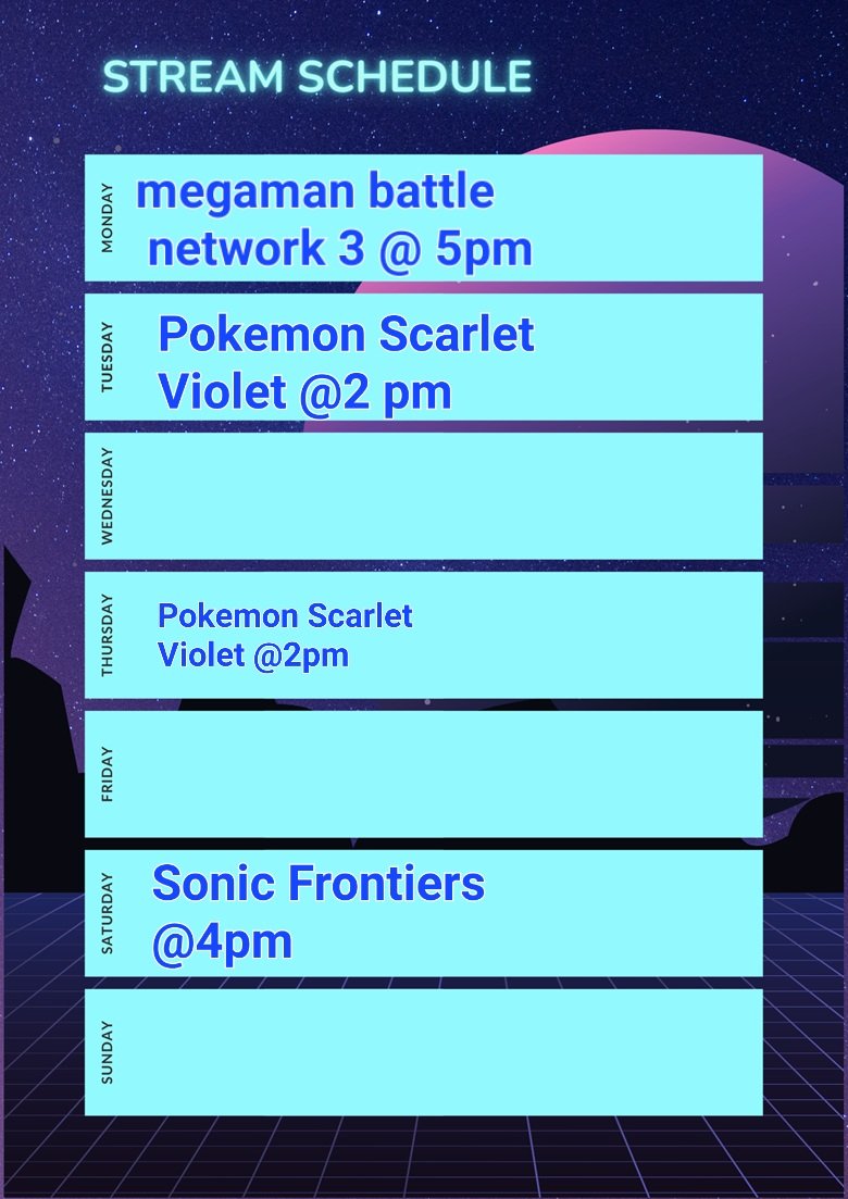 MegaLinkJoland's tweet photo. Streams starting up again next week!
Be sure to check out the fun at https://t.co/kCx3bmS34T
#streamscedule #twitch #twitchstreamer #twitchaffiliate #PokemonScarletViolet #MegaManBattleNetwork #SonicFrontiers #PathtoParther #cosplayer https://t.co/YuIvtb0qG3